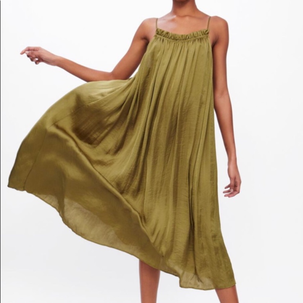 Zara Olive Green Silk Midi Dress